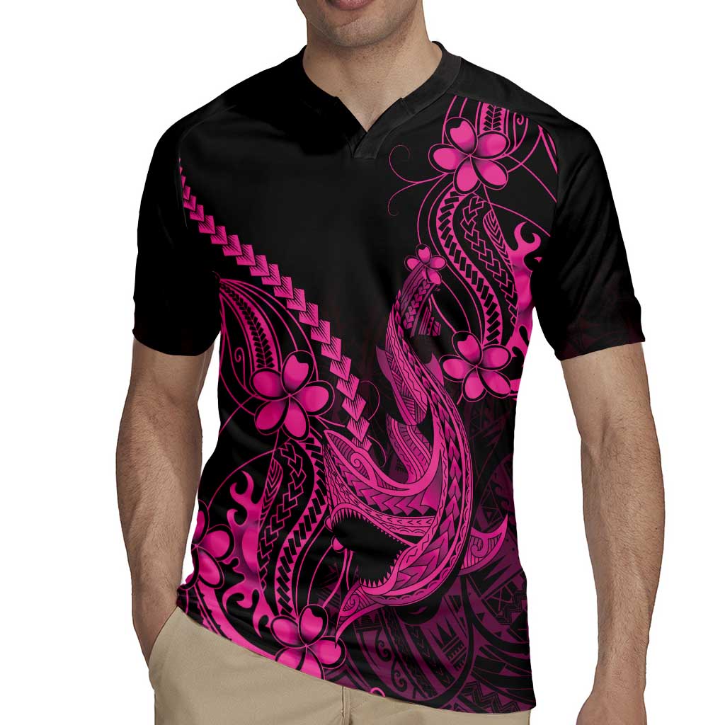 Pink Black Aloha Hawaii Rugby Jersey Polynesian Shark Tattoo With Plumeria LT14 - Polynesian Pride