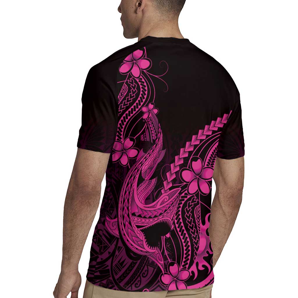 Pink Black Aloha Hawaii Rugby Jersey Polynesian Shark Tattoo With Plumeria LT14 - Polynesian Pride