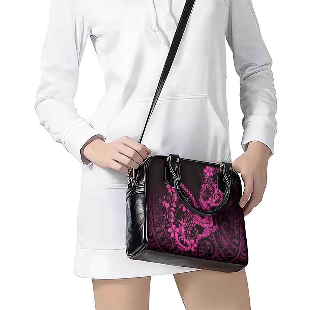 Pink Black Aloha Hawaii Shoulder Handbag Polynesian Shark Tattoo With Plumeria - Polynesian Pride