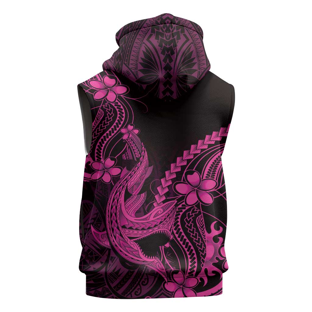 Pink Black Aloha Hawaii Sleeveless Zip Hoodie Polynesian Shark Tattoo With Plumeria LT14 - Polynesian Pride