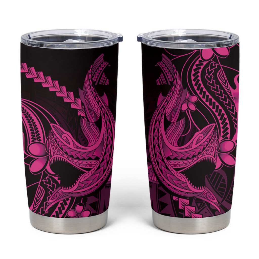 Pink Black Aloha Hawaii Tumbler Cup Polynesian Shark Tattoo With Plumeria - Polynesian Pride