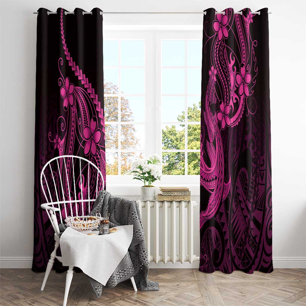 Pink Black Aloha Hawaii Window Curtain Polynesian Shark Tattoo With Plumeria - Polynesian Pride