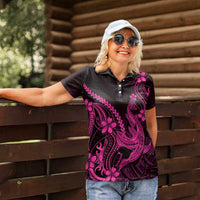 Pink Black Aloha Hawaii Women Polo Shirt Polynesian Shark Tattoo With Plumeria LT14 - Polynesian Pride