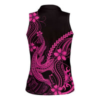 Pink Black Aloha Hawaii Women Sleeveless Polo Shirt Polynesian Shark Tattoo With Plumeria LT14 - Polynesian Pride