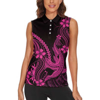 Pink Black Aloha Hawaii Women Sleeveless Polo Shirt Polynesian Shark Tattoo With Plumeria LT14 - Polynesian Pride