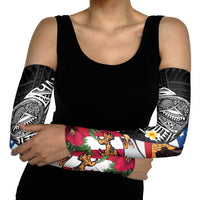 United States and American Samoa Arm Sleeves USA Flag Eagle With Seal Tropical Flowers