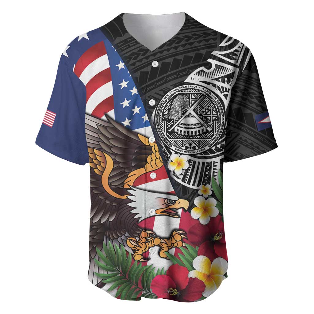 United States and American Samoa Baseball Jersey USA Flag Eagle With Seal Tropical Flowers