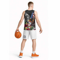 United States and American Samoa Basketball Jersey USA Flag Eagle With Seal Tropical Flowers LT14 - Polynesian Pride
