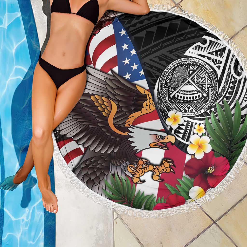 United States and American Samoa Beach Blanket USA Flag Eagle With Seal Tropical Flowers