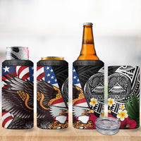 United States and American Samoa 4 in 1 Can Cooler Tumbler USA Flag Eagle With Seal Tropical Flowers LT14 - Polynesian Pride