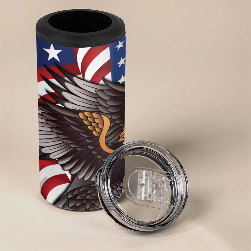United States and American Samoa 4 in 1 Can Cooler Tumbler USA Flag Eagle With Seal Tropical Flowers LT14 - Polynesian Pride