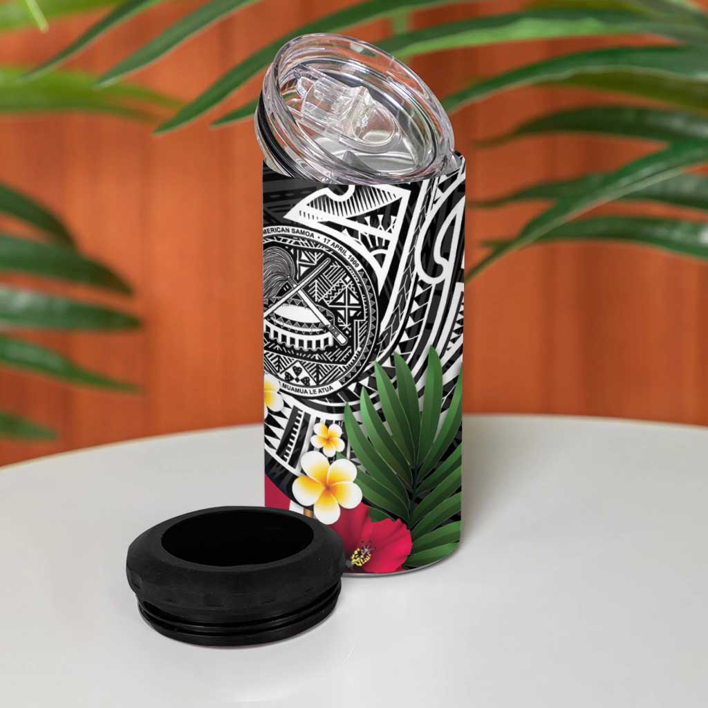 United States and American Samoa 4 in 1 Can Cooler Tumbler USA Flag Eagle With Seal Tropical Flowers LT14 - Polynesian Pride