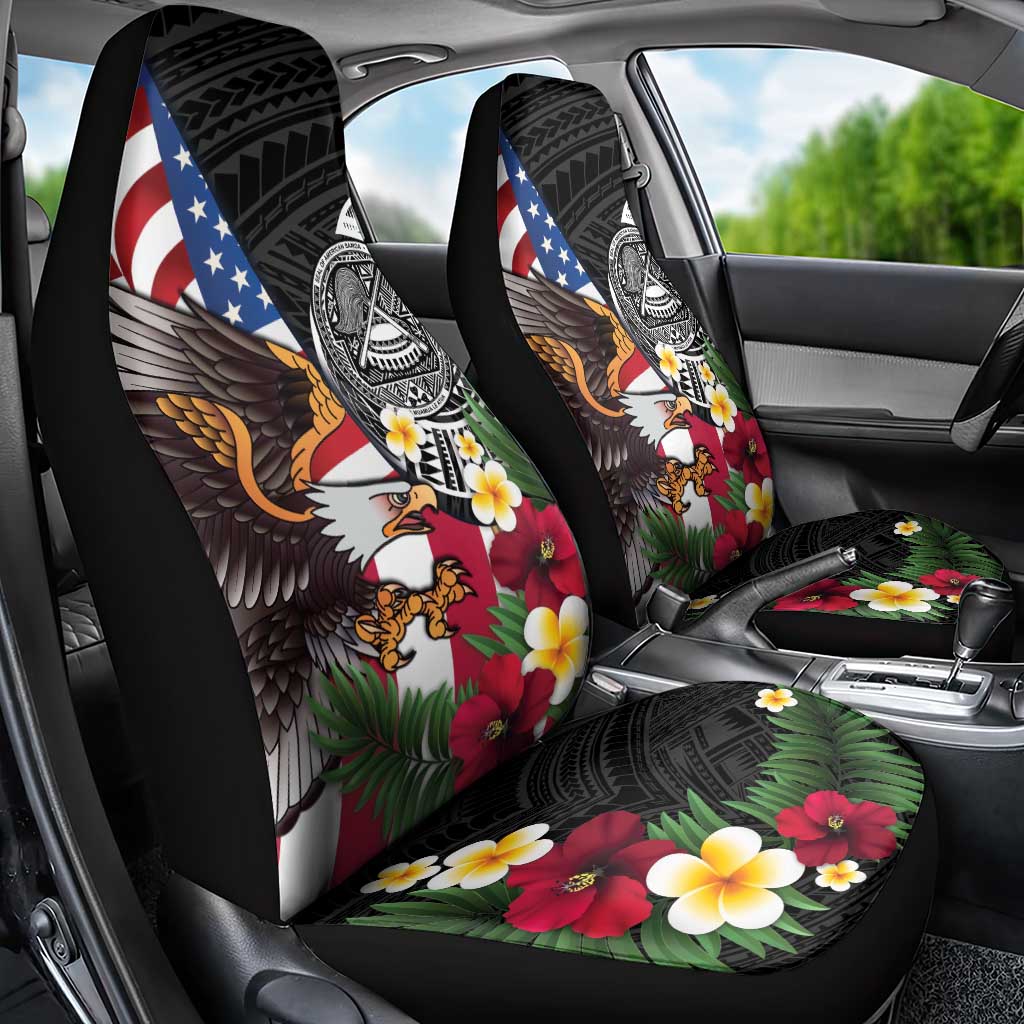 United States and American Samoa Car Seat Cover USA Flag Eagle With Seal Tropical Flowers LT14 - Polynesian Pride
