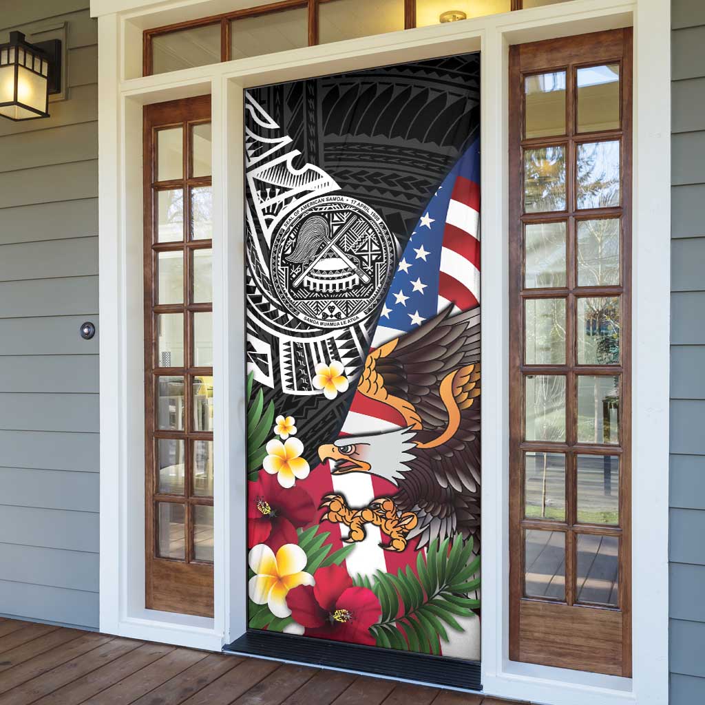United States and American Samoa Door Cover USA Flag Eagle With Seal Tropical Flowers
