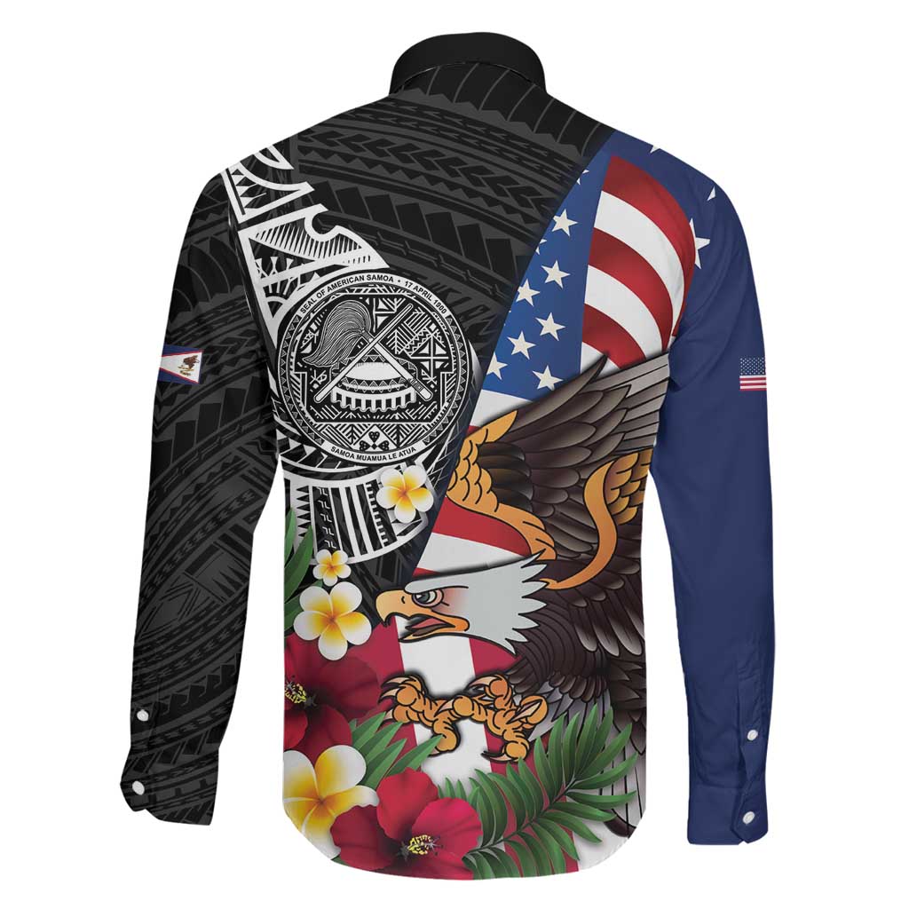 United States and American Samoa Family Matching Puletasi and Hawaiian Shirt USA Flag Eagle With Seal Tropical Flowers LT14 - Polynesian Pride
