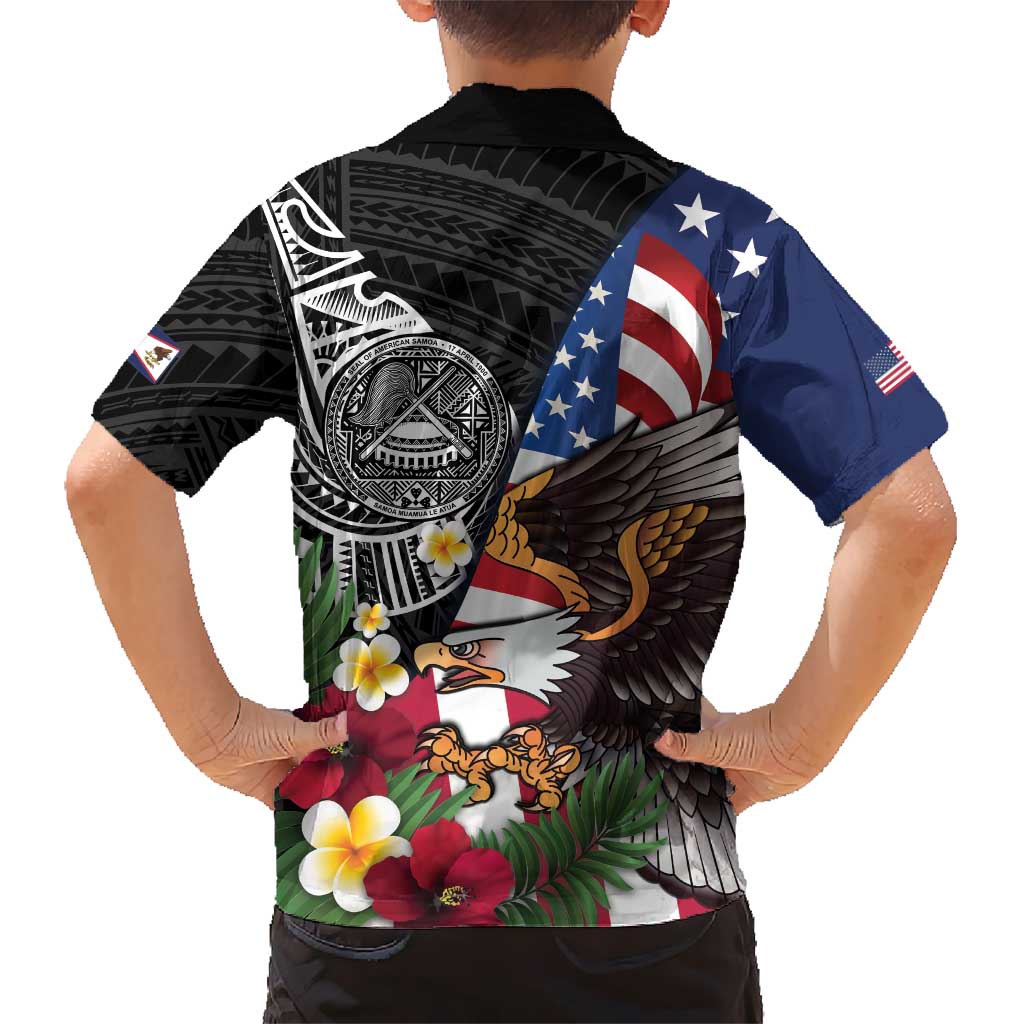 United States and American Samoa Family Matching Tank Maxi Dress and Hawaiian Shirt USA Flag Eagle With Seal Tropical Flowers LT14 - Polynesian Pride