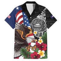 United States and American Samoa Hawaiian Shirt USA Flag Eagle With Seal Tropical Flowers LT14 Black - Polynesian Pride