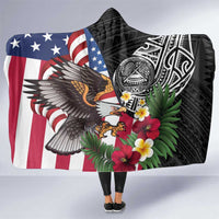 United States and American Samoa Hooded Blanket USA Flag Eagle With Seal Tropical Flowers
