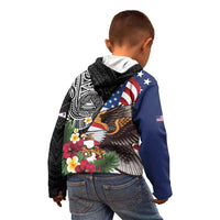 United States and American Samoa Kid Hoodie USA Flag Eagle With Seal Tropical Flowers LT14 - Polynesian Pride