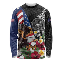 United States and American Samoa Long Sleeve Shirt USA Flag Eagle With Seal Tropical Flowers