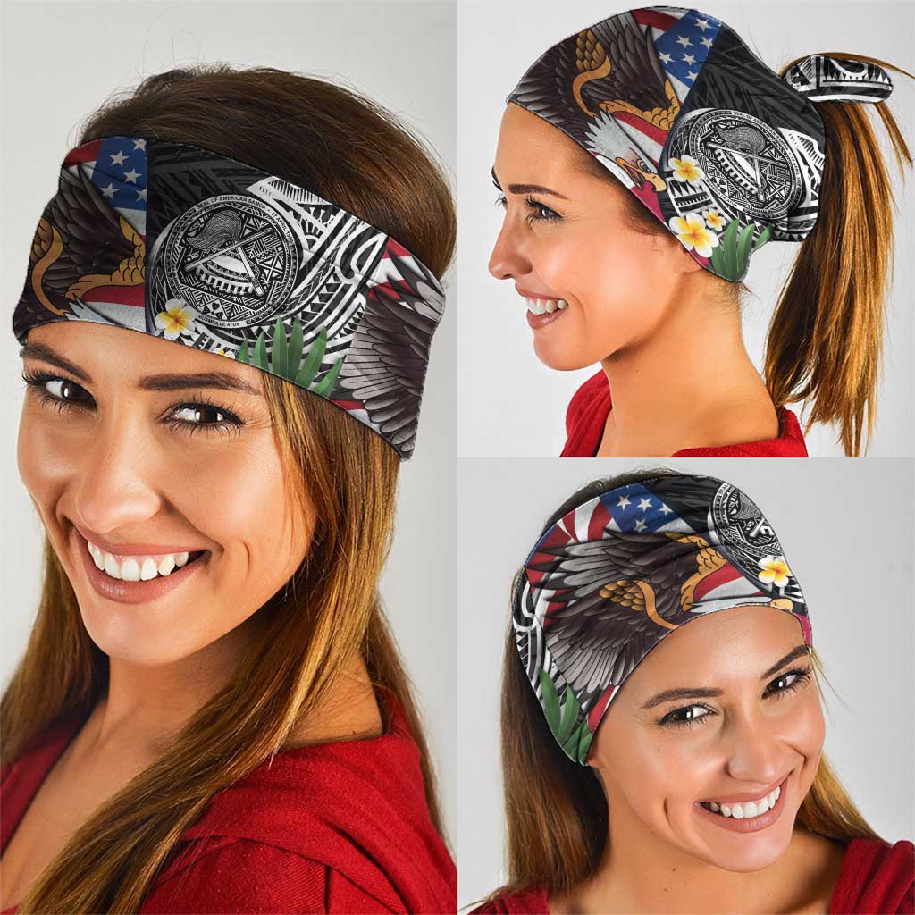 United States and American Samoa Neck Gaiter USA Flag Eagle With Seal Tropical Flowers