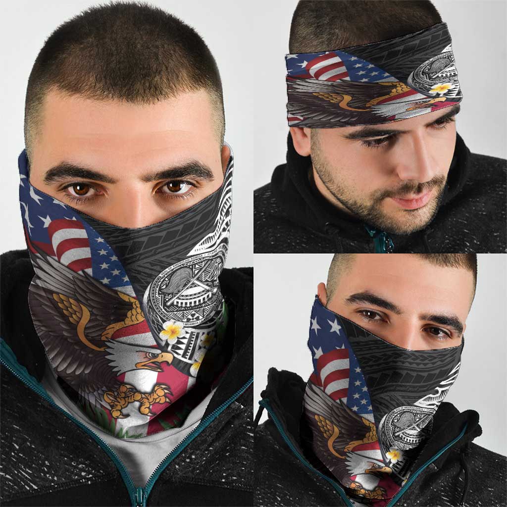 United States and American Samoa Neck Gaiter USA Flag Eagle With Seal Tropical Flowers