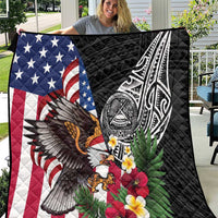 United States and American Samoa Quilt USA Flag Eagle With Seal Tropical Flowers LT14 Black - Polynesian Pride