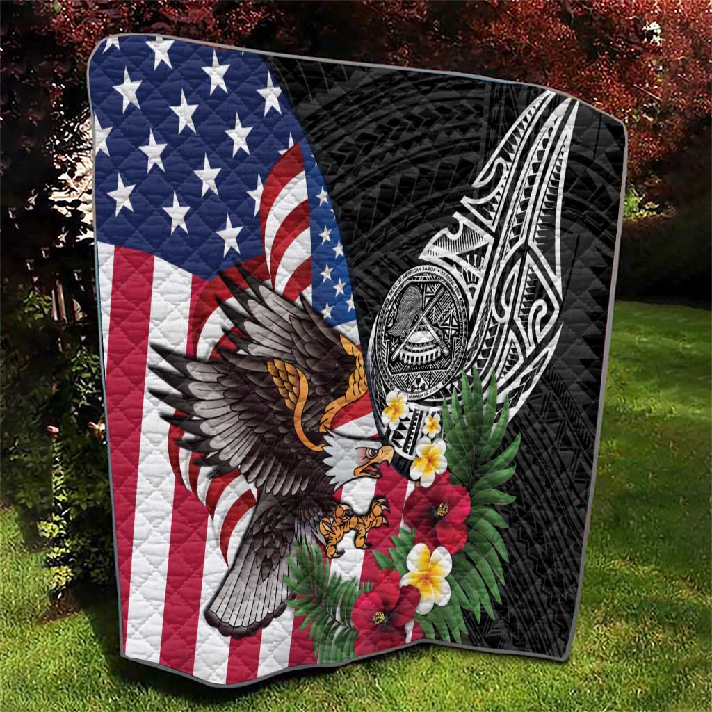 United States and American Samoa Quilt USA Flag Eagle With Seal Tropical Flowers LT14 - Polynesian Pride