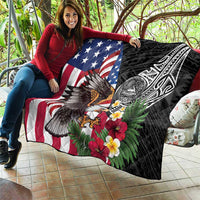 United States and American Samoa Quilt USA Flag Eagle With Seal Tropical Flowers LT14 - Polynesian Pride
