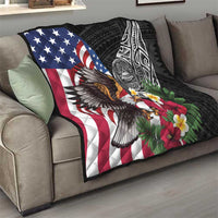 United States and American Samoa Quilt USA Flag Eagle With Seal Tropical Flowers LT14 - Polynesian Pride