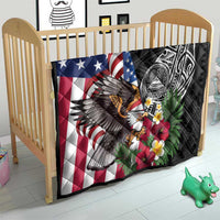 United States and American Samoa Quilt USA Flag Eagle With Seal Tropical Flowers LT14 - Polynesian Pride
