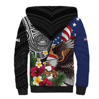 United States and American Samoa Sherpa Hoodie USA Flag Eagle With Seal Tropical Flowers LT14 - Polynesian Pride