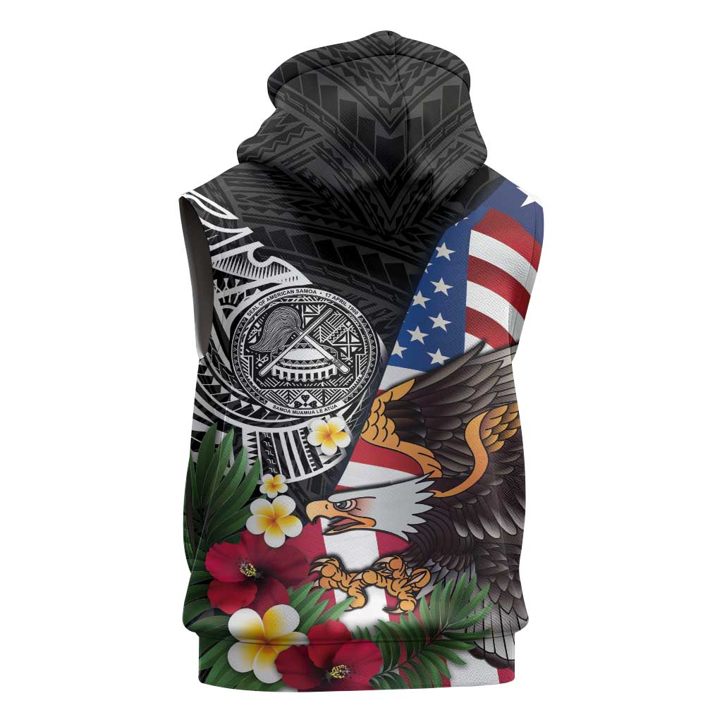 United States and American Samoa Sleeveless Zip Hoodie USA Flag Eagle With Seal Tropical Flowers LT14 - Polynesian Pride