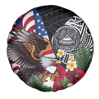 United States and American Samoa Spare Tire Cover USA Flag Eagle With Seal Tropical Flowers LT14 - Polynesian Pride