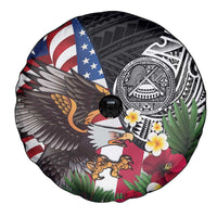 United States and American Samoa Spare Tire Cover USA Flag Eagle With Seal Tropical Flowers LT14 - Polynesian Pride