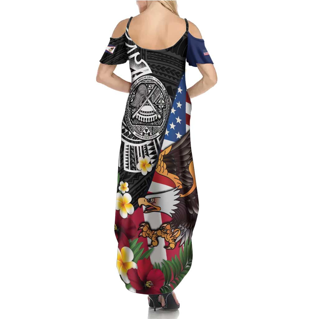 United States and American Samoa Summer Maxi Dress USA Flag Eagle With Seal Tropical Flowers LT14 - Polynesian Pride