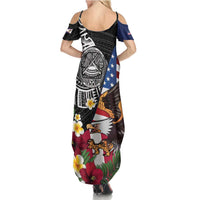 United States and American Samoa Summer Maxi Dress USA Flag Eagle With Seal Tropical Flowers LT14 - Polynesian Pride