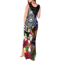 United States and American Samoa Tank Maxi Dress USA Flag Eagle With Seal Tropical Flowers LT14 - Polynesian Pride
