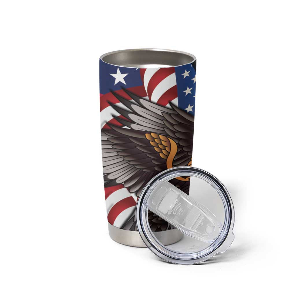 United States and American Samoa Tumbler Cup USA Flag Eagle With Seal Tropical Flowers