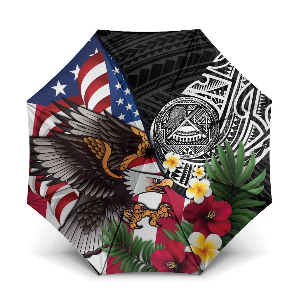 United States and American Samoa Umbrella USA Flag Eagle With Seal Tropical Flowers