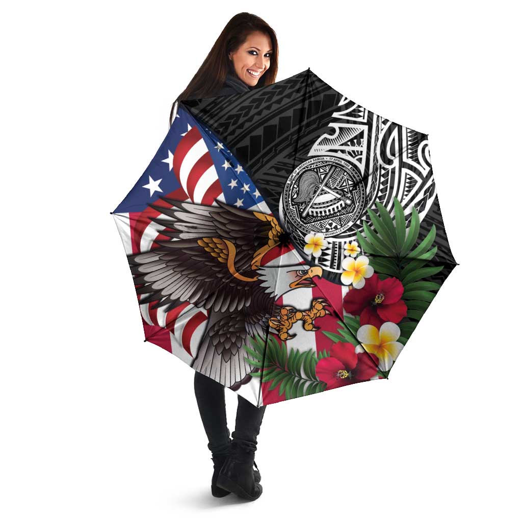 United States and American Samoa Umbrella USA Flag Eagle With Seal Tropical Flowers