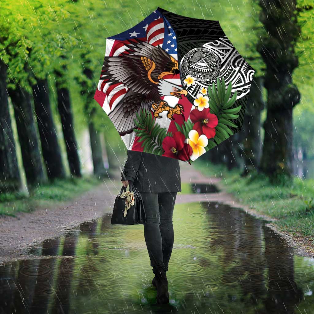 United States and American Samoa Umbrella USA Flag Eagle With Seal Tropical Flowers