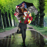 United States and American Samoa Umbrella USA Flag Eagle With Seal Tropical Flowers