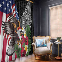 United States and American Samoa Window Curtain USA Flag Eagle With Seal Tropical Flowers