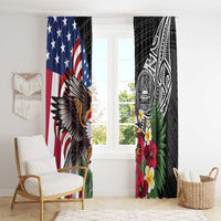 United States and American Samoa Window Curtain USA Flag Eagle With Seal Tropical Flowers