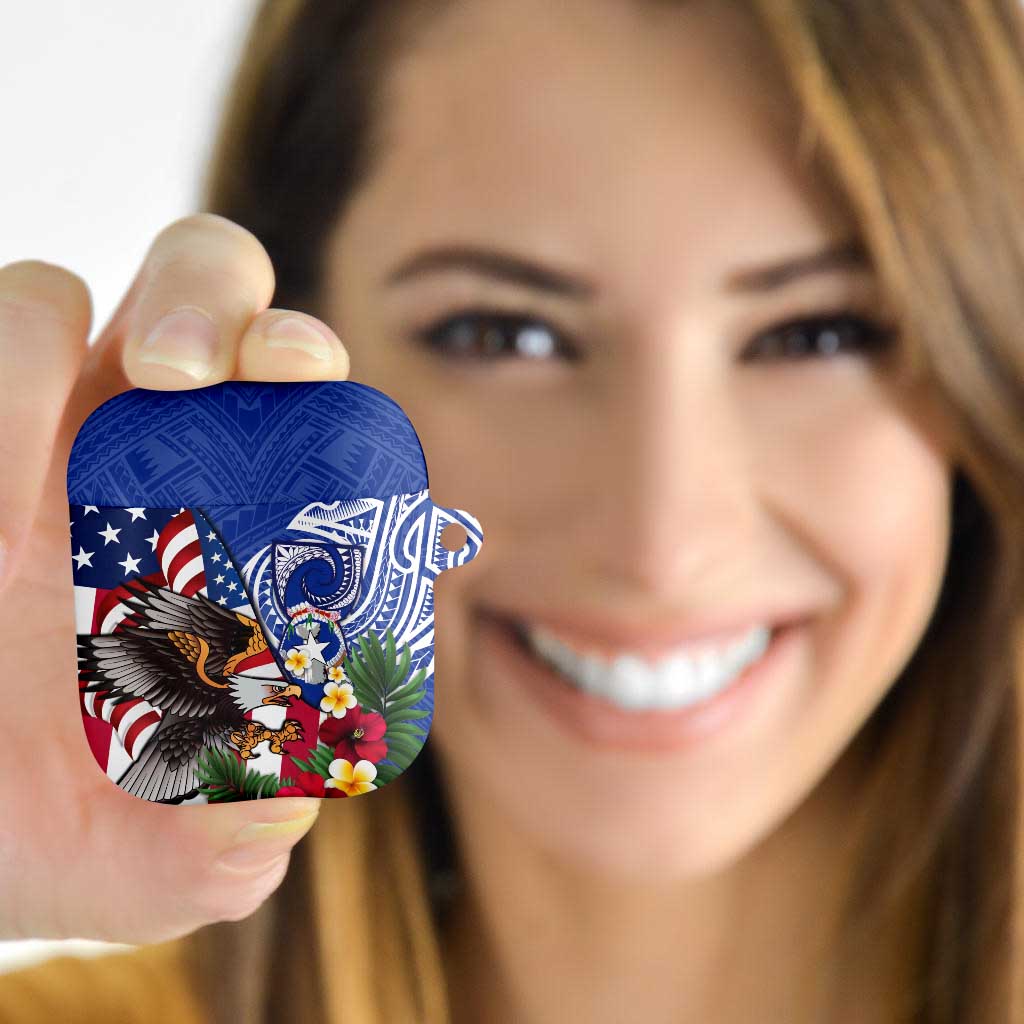 United States and Northern Mariana Islands AirPods Case USA Flag Eagle CNMI Latte Stone Tropical Flowers LT14 - Polynesian Pride