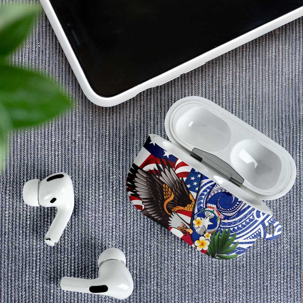 United States and Northern Mariana Islands AirPods Case USA Flag Eagle CNMI Latte Stone Tropical Flowers LT14 - Polynesian Pride