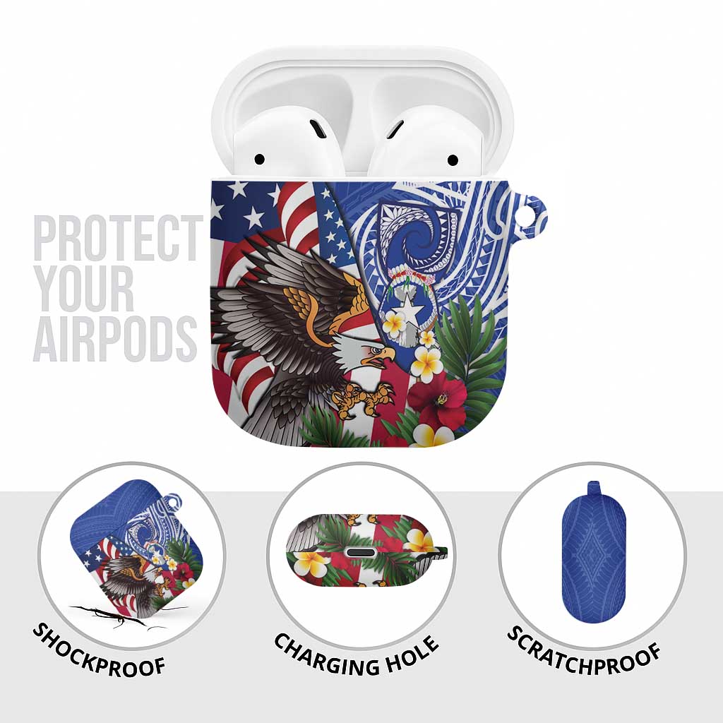 United States and Northern Mariana Islands AirPods Case USA Flag Eagle CNMI Latte Stone Tropical Flowers LT14 - Polynesian Pride