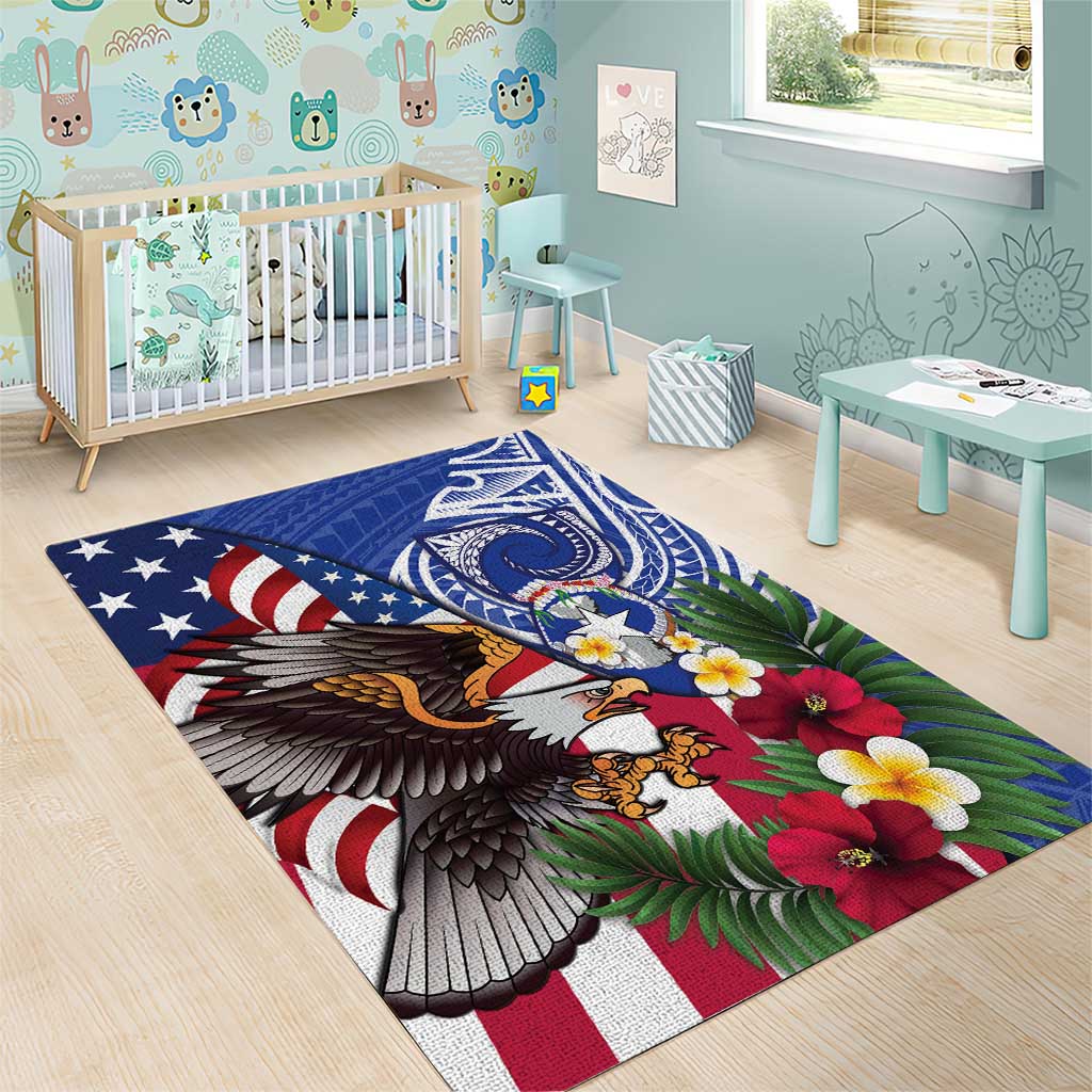 United States and Northern Mariana Islands Area Rug USA Flag Eagle CNMI Latte Stone Tropical Flowers LT14 - Polynesian Pride