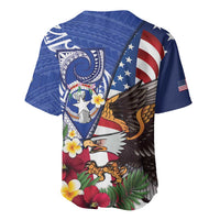 United States and Northern Mariana Islands Baseball Jersey USA Flag Eagle CNMI Latte Stone Tropical Flowers LT14 - Polynesian Pride